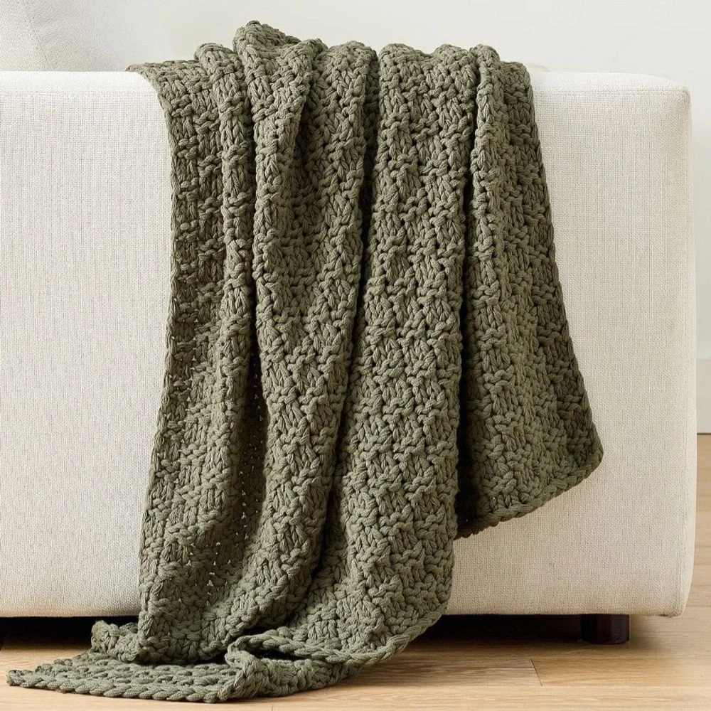 Pottery Barn Boston Throw Blanket Chunky Knit Loden Green NWT